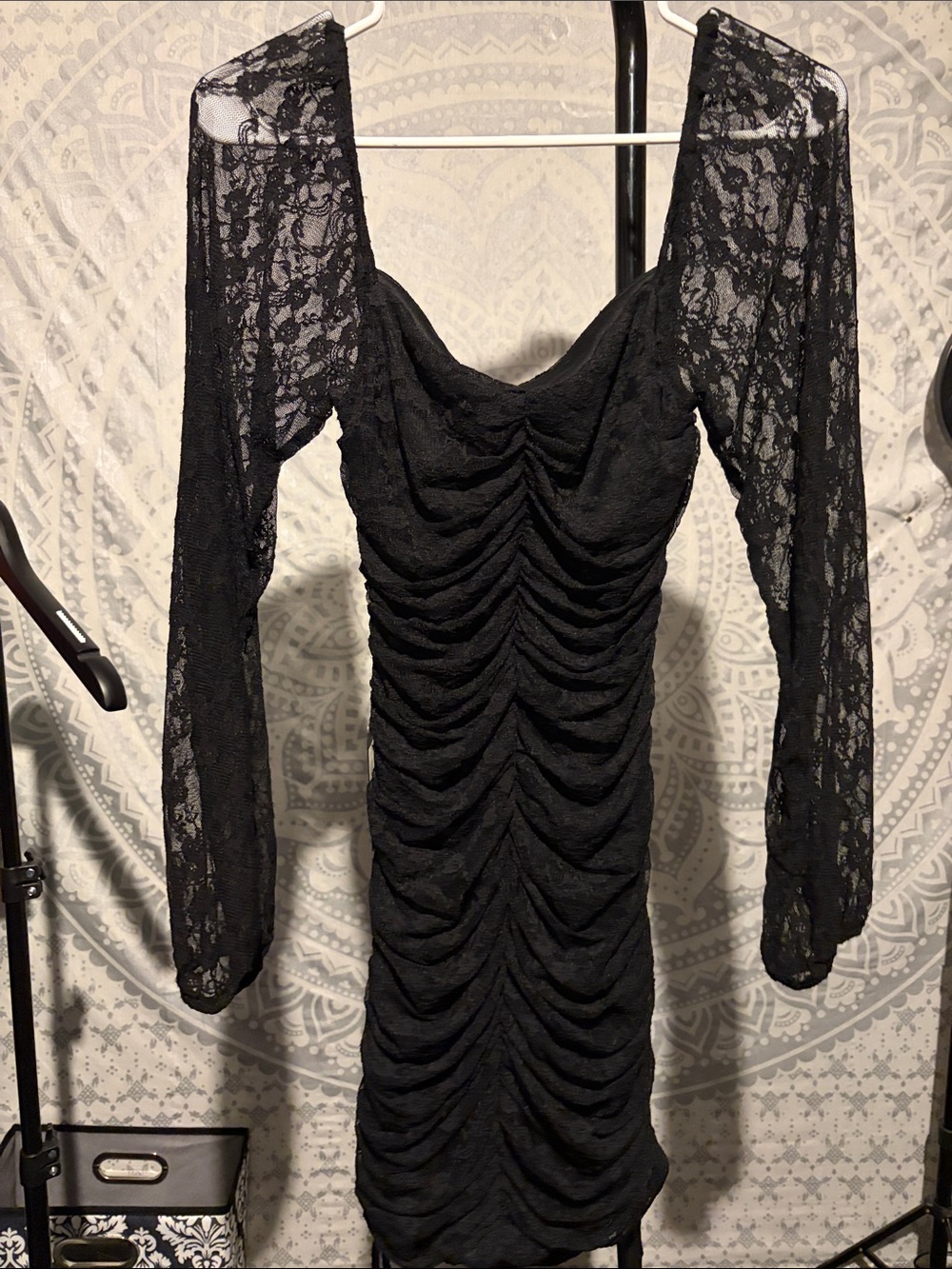 NWT Jump Apparel Black Lace Ruched Bodycon Dress M